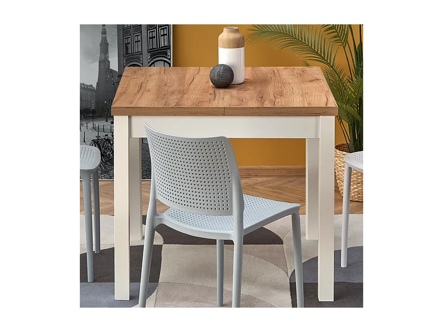 Table à manger extensible carrée blanc & chêne 90cm Brevla