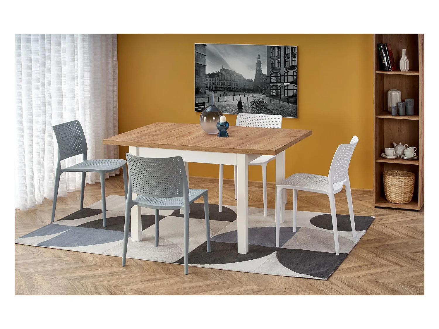 Table à manger extensible carrée blanc & chêne 90cm Brevla