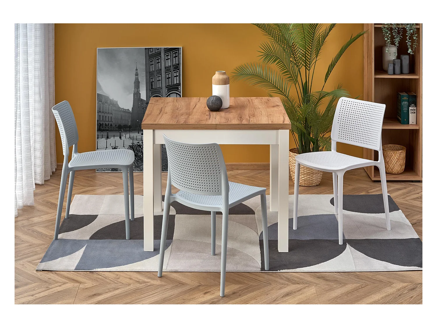 Table à manger extensible carrée blanc & chêne 90cm Brevla
