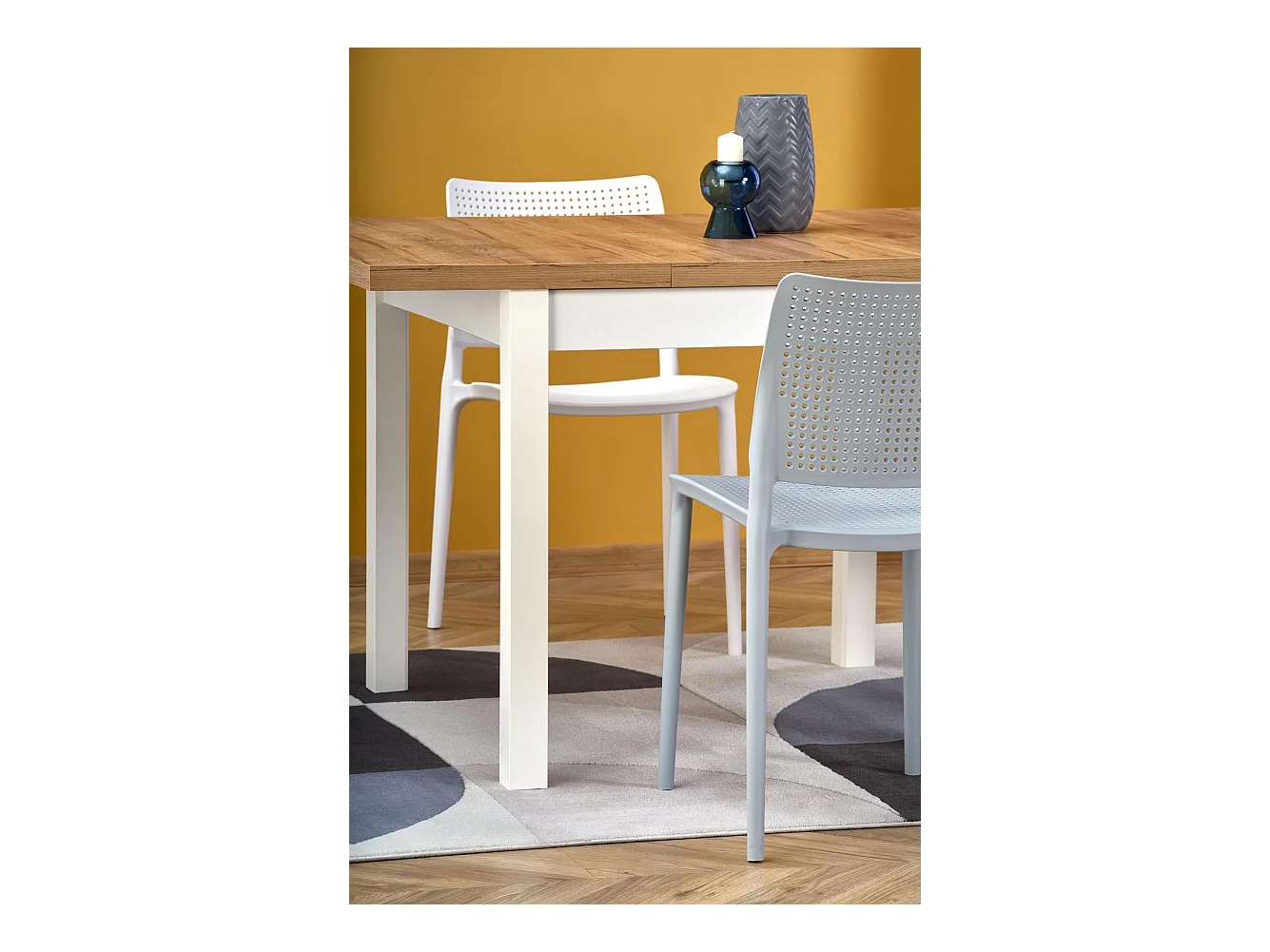 Table à manger extensible carrée blanc & chêne 90cm Brevla