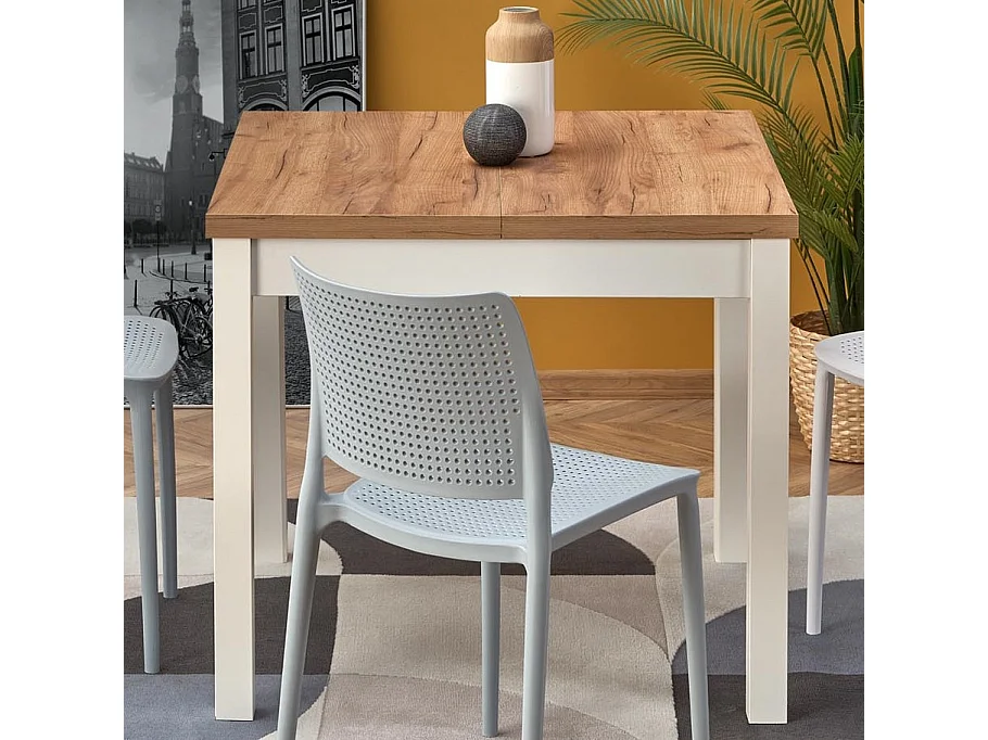 Table à manger extensible carrée blanc & chêne 90cm Brevla