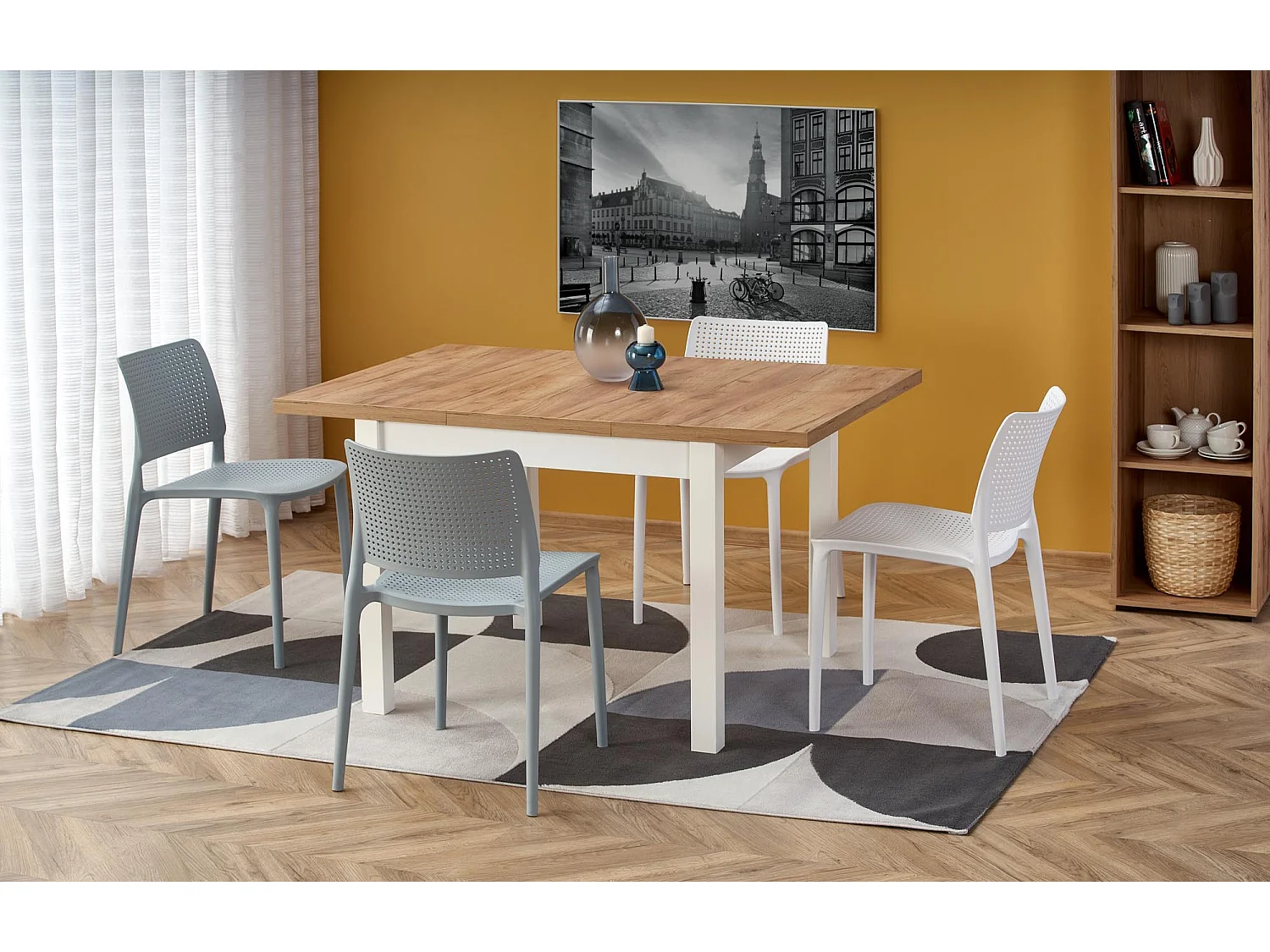 Table à manger extensible carrée blanc & chêne 90cm Brevla