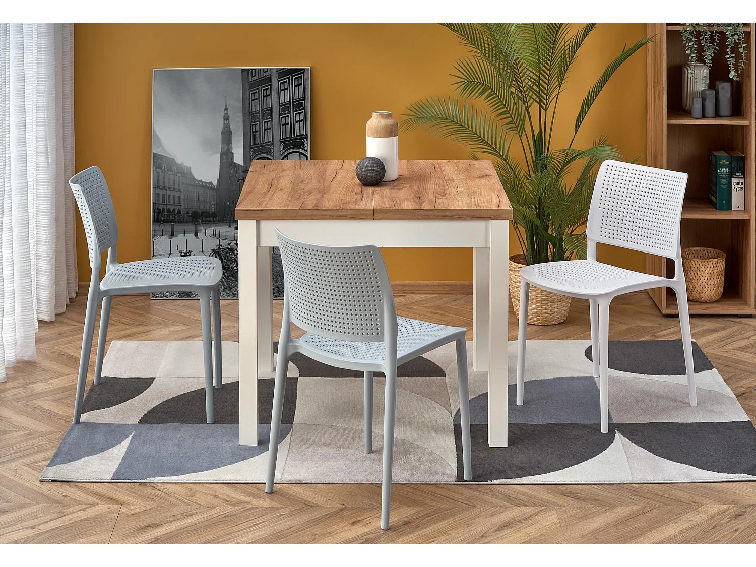 Table à manger extensible carrée blanc & chêne 90cm Brevla