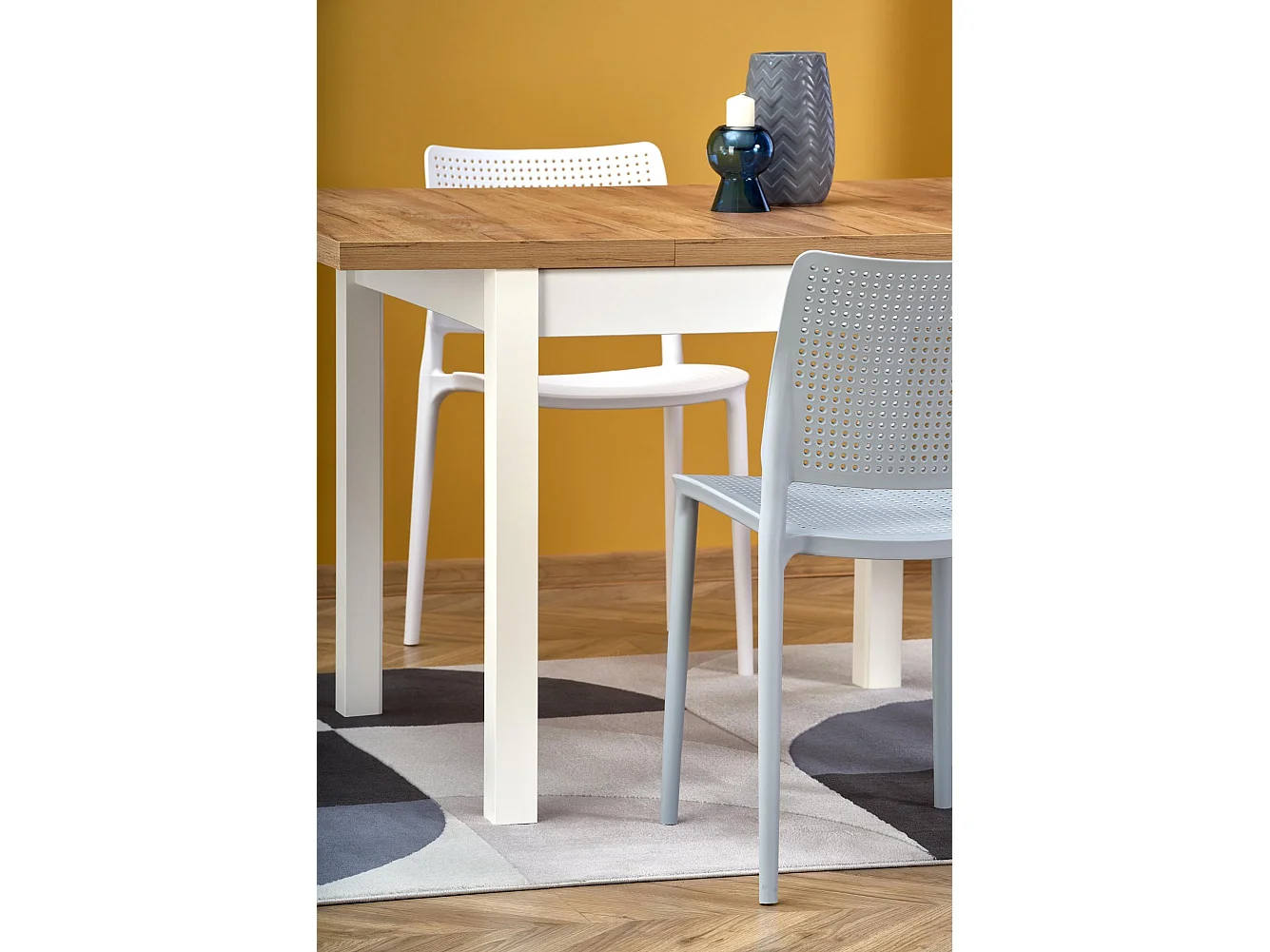Table à manger extensible carrée blanc & chêne 90cm Brevla