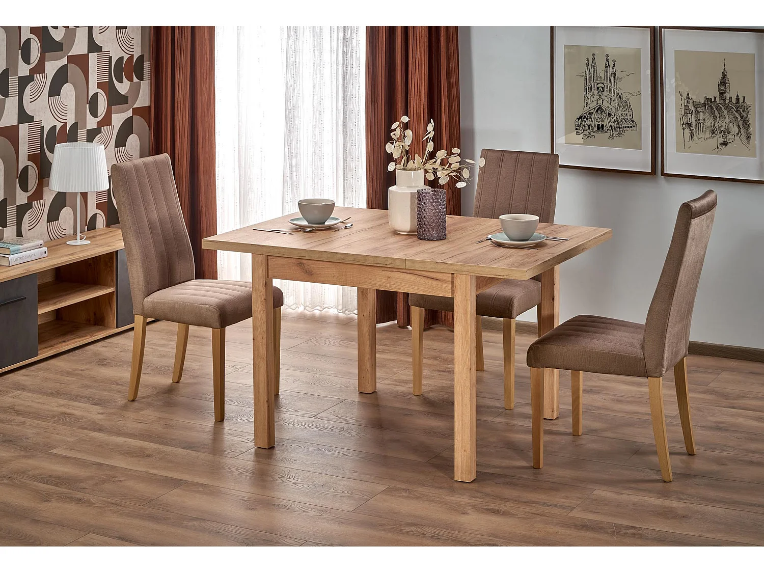 Table à manger extensible carrée couleur chêne 90cm Brevla