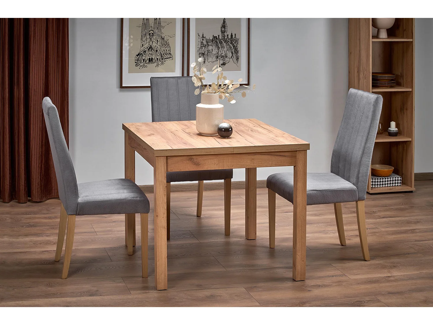 Table à manger extensible carrée couleur chêne 90cm Brevla