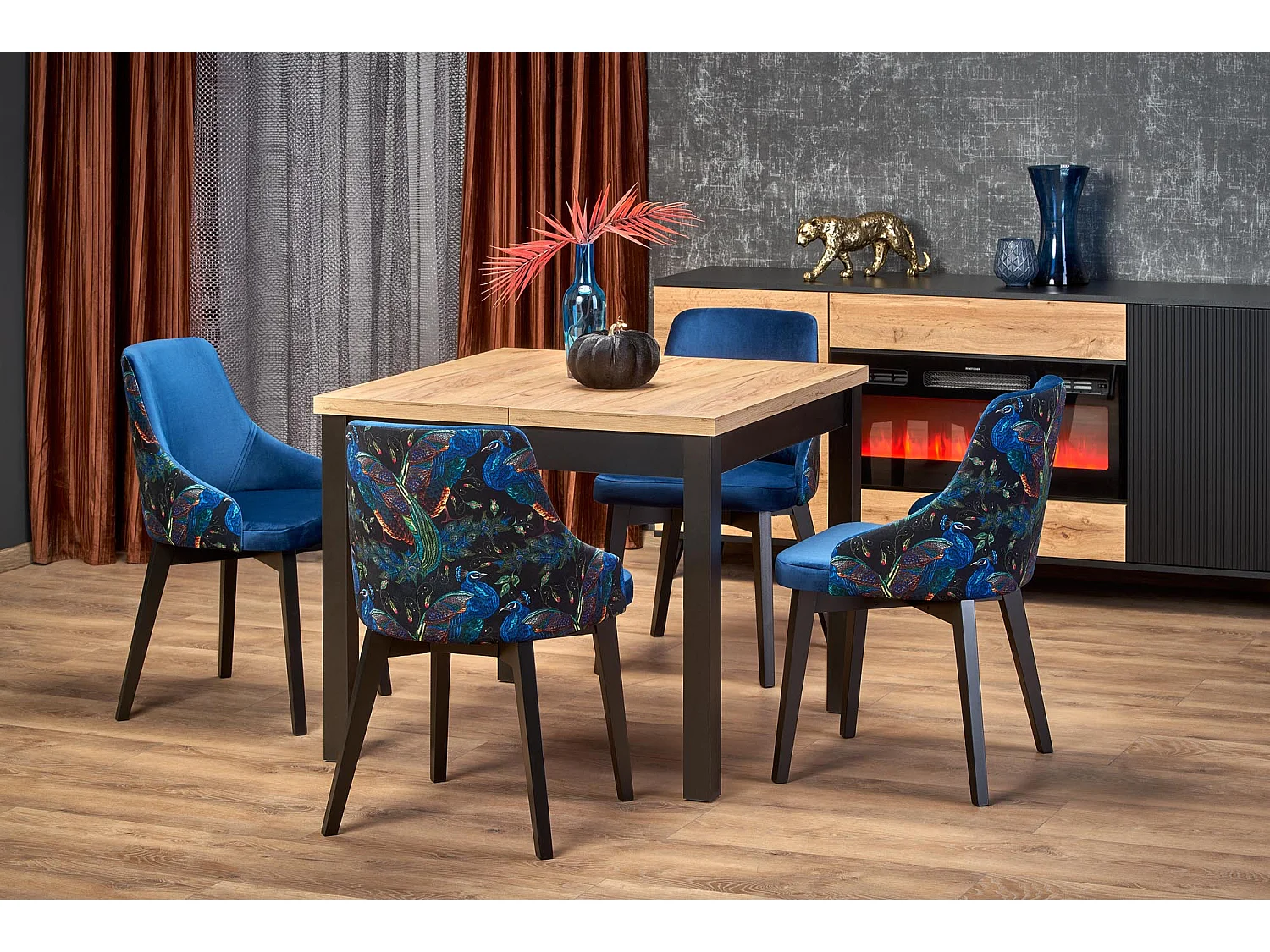 Table à manger extensible carrée noir & chêne 90cm Brevla