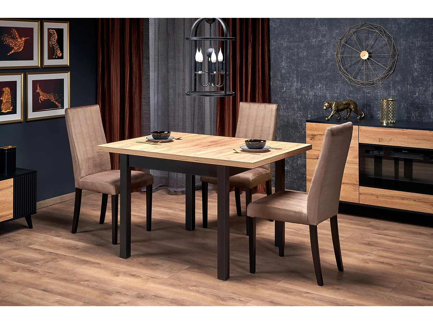 Table à manger extensible carrée noir & chêne 90cm Brevla