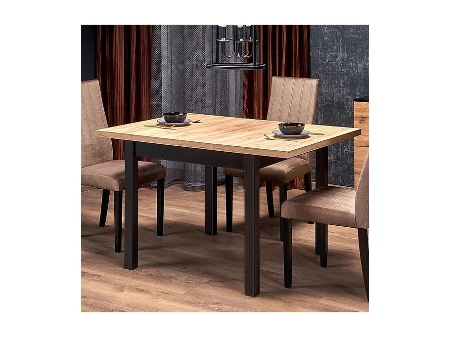 Table à manger extensible carrée noir & chêne 90cm Brevla