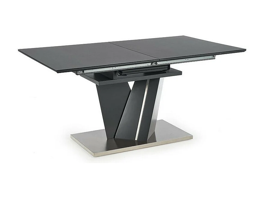 Table à manger 160-200cm avec plateau en verre et pied central en métal gris MARICA