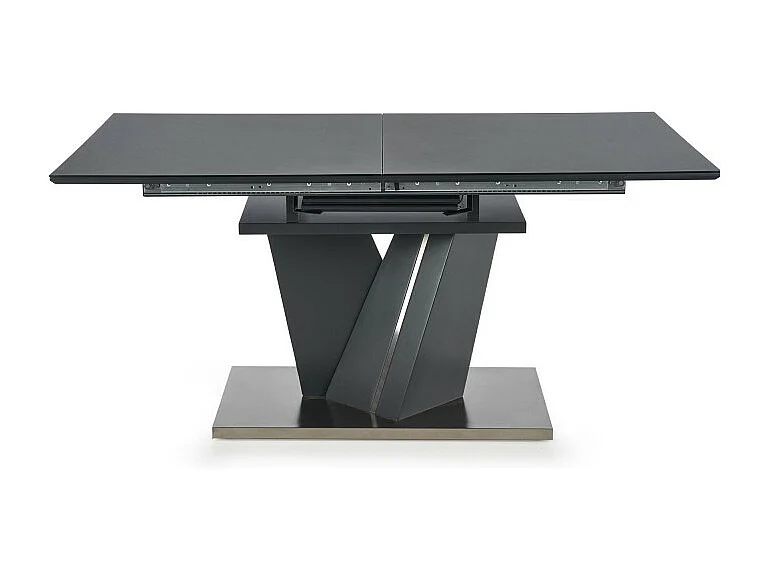 Table à manger 160-200cm avec plateau en verre et pied central en métal gris MARICA