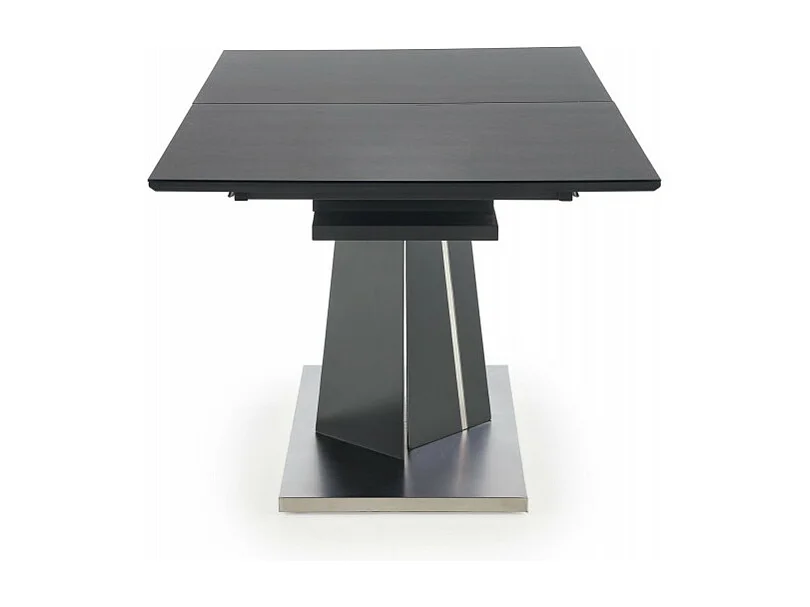 Table à manger 160-200cm avec plateau en verre et pied central en métal gris MARICA