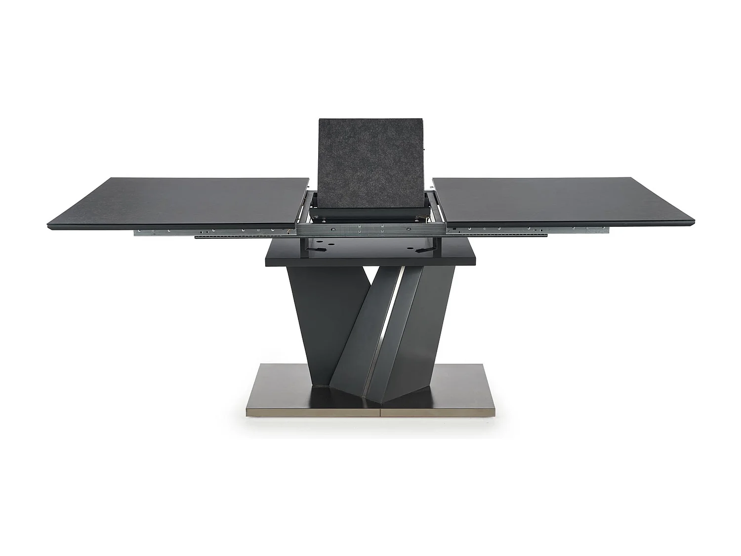 Table à manger 160-200cm avec plateau en verre et pied central en métal gris MARICA