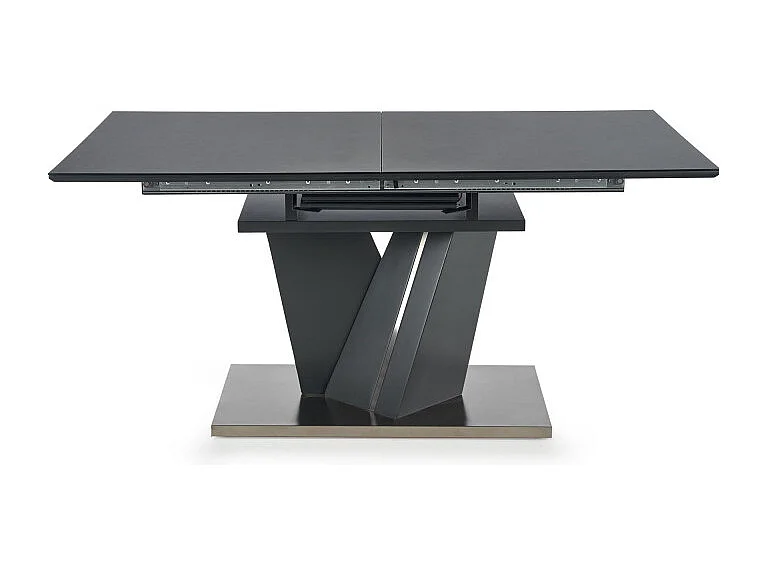 Table à manger 160-200cm avec plateau en verre et pied central en métal gris MARICA