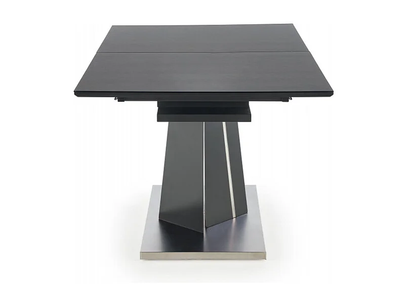 Table à manger 160-200cm avec plateau en verre et pied central en métal gris MARICA