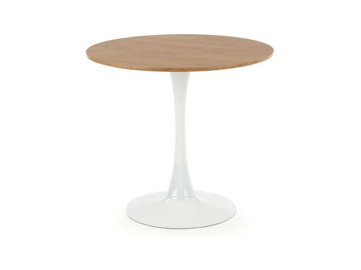 Table ronde 80cm scandinave avec pied central en métal blanc Elyon