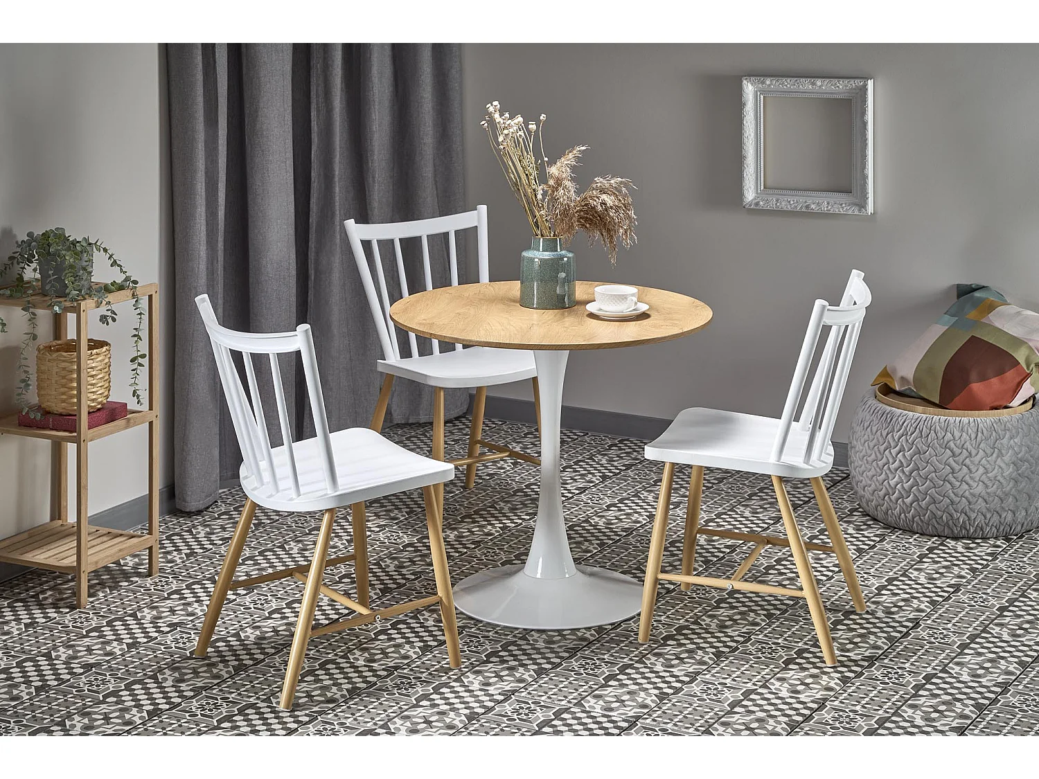 Mesa redonda escandinava de 80 cm con pata central de metal blanco Elyon