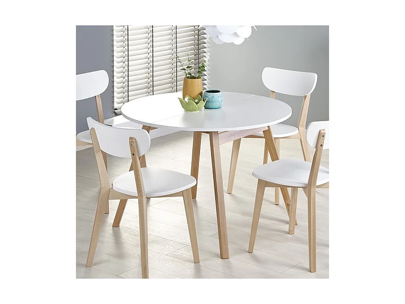 Table ronde scandinave avec rallonge 102cm Storend - Lot 4 chaises Storend (360€)