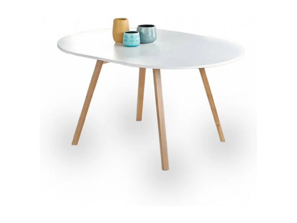 Mesa redonda escandinava con extensión 102cm Storend - Juego de 4 sillas Storend (360€)