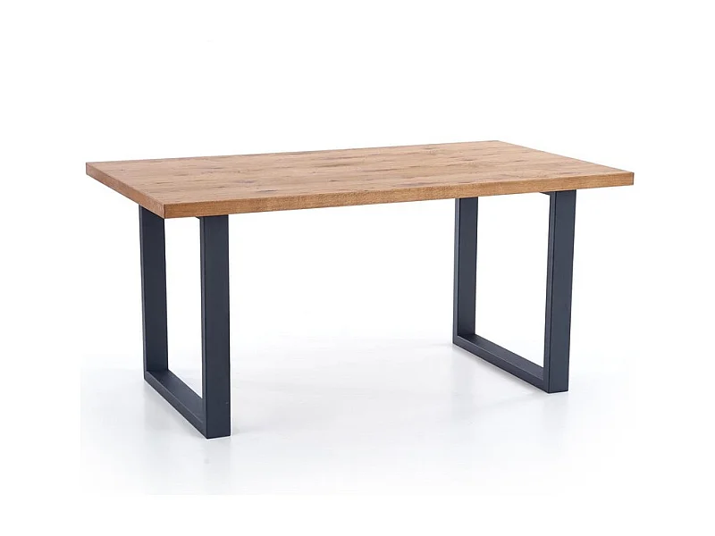 Table à manger extensible 160-250cm avec plateau aspect chêne clair et pieds métal noir Melly