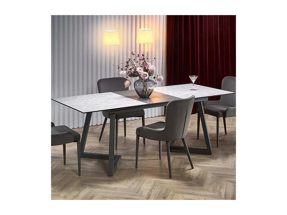 Table à manger grise extensible 160-210cm et pieds en métal gris ERATO