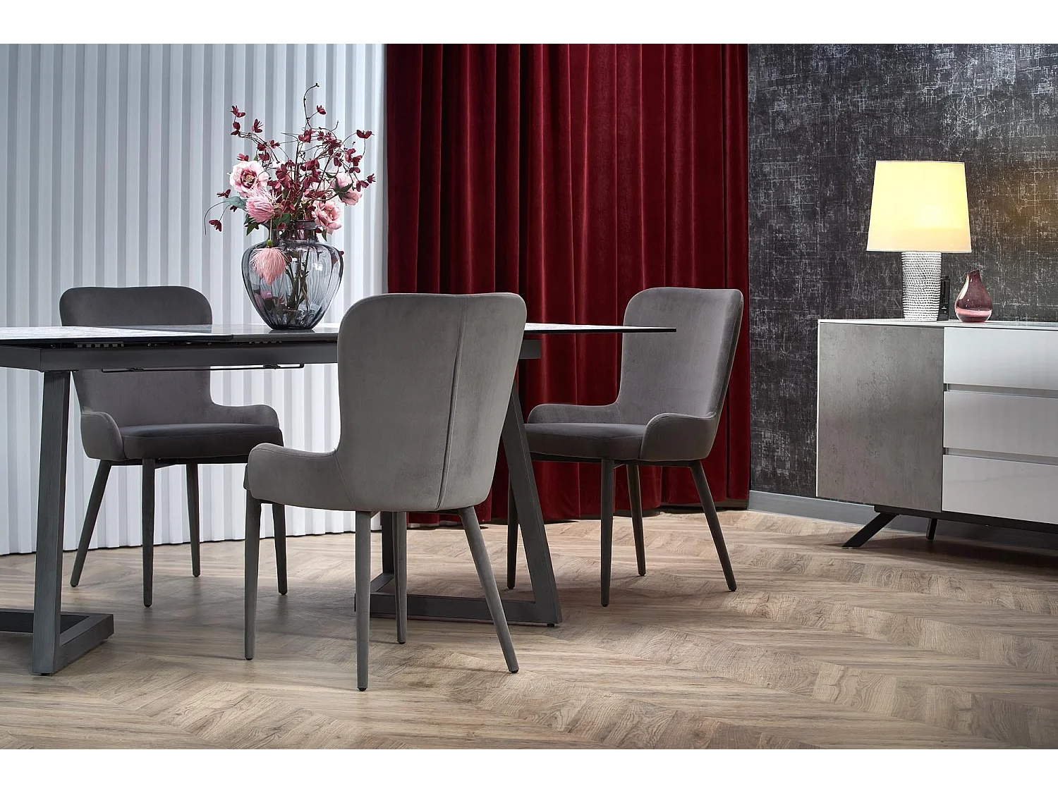 Table à manger grise extensible 160-210cm et pieds en métal gris ERATO