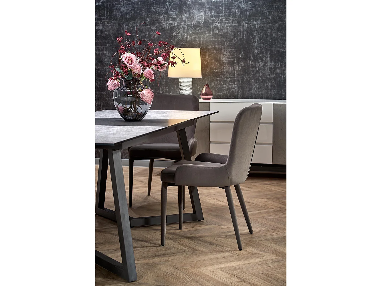 Table à manger grise extensible 160-210cm et pieds en métal gris ERATO