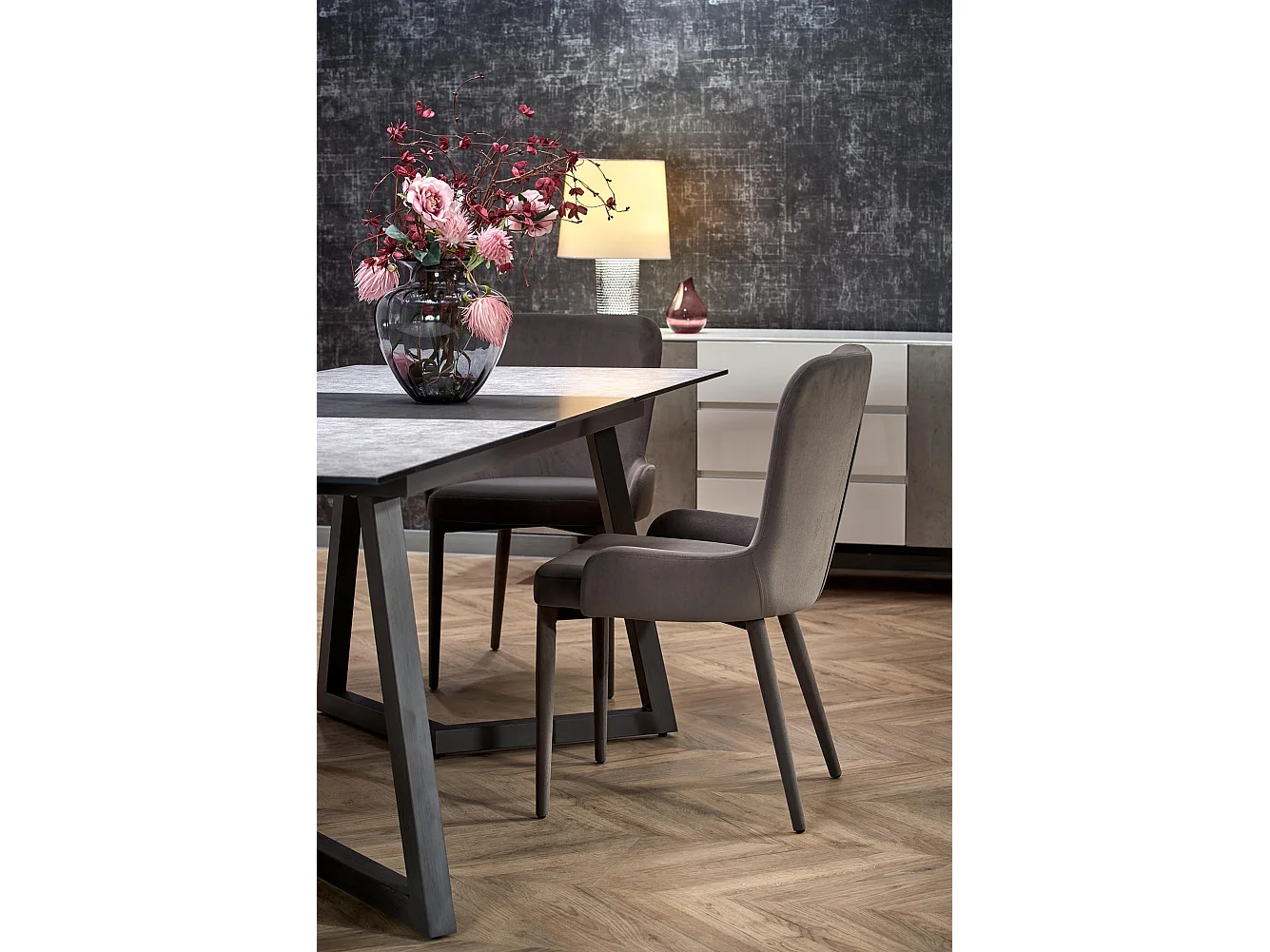 Table à manger grise extensible 160-210cm et pieds en métal gris ERATO