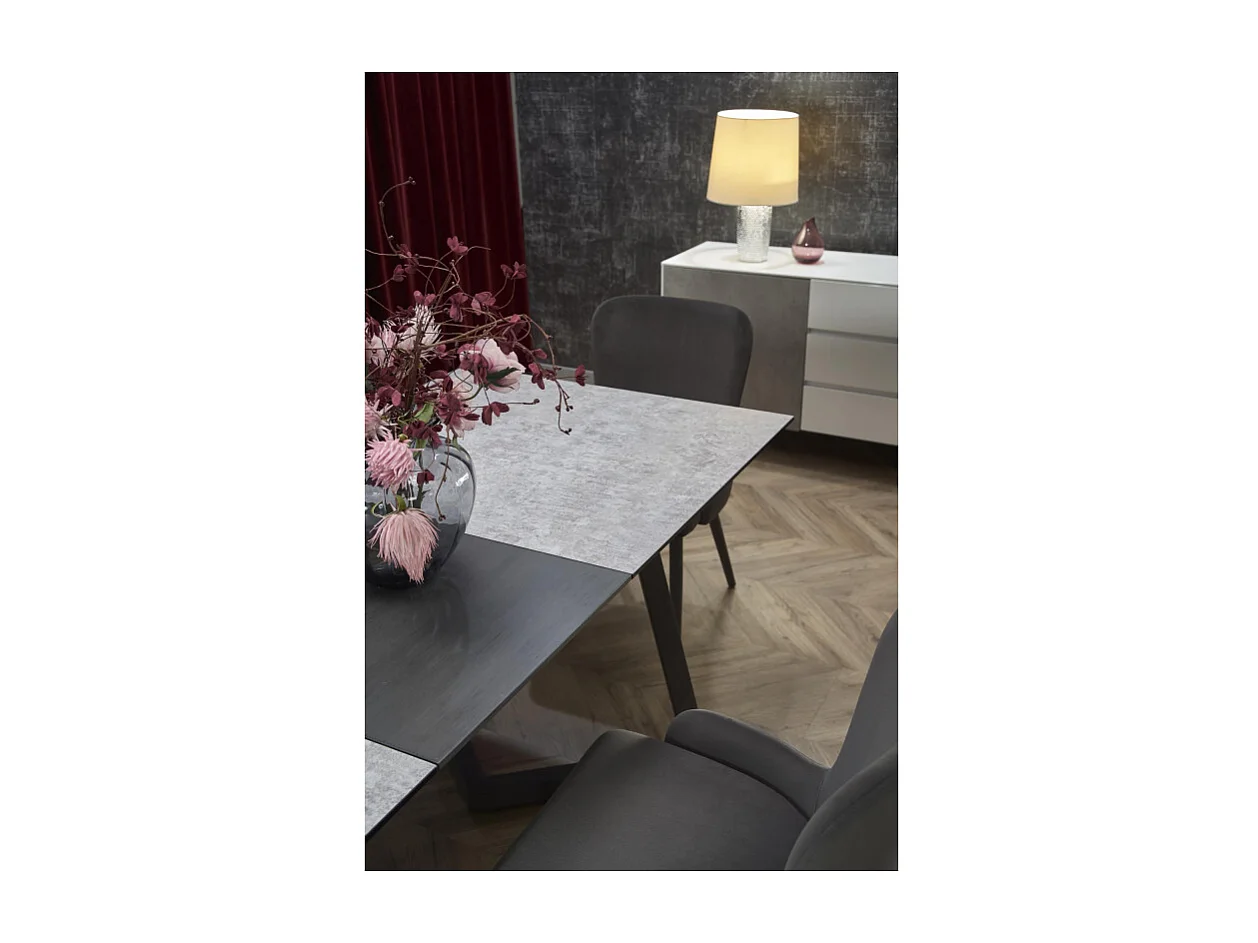 Table à manger grise extensible 160-210cm et pieds en métal gris ERATO