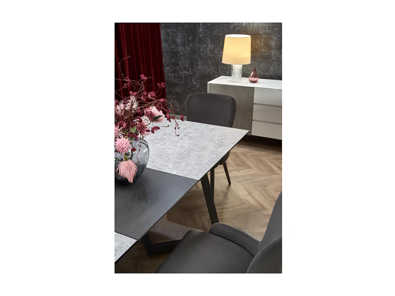Table à manger grise extensible 160-210cm et pieds en métal gris ERATO