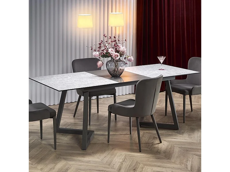 Table à manger grise extensible 160-210cm et pieds en métal gris ERATO