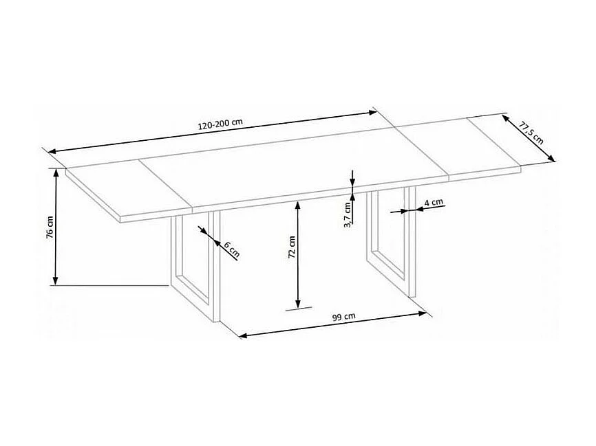 Mesa de comedor industrial Loft 120-200cm pata en U de metal - Sin hoja extensible