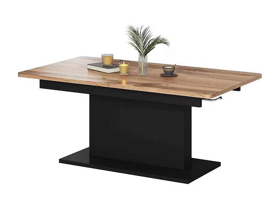 Table extensible et réglable en hauteur noire et aspect chêne ALLAN