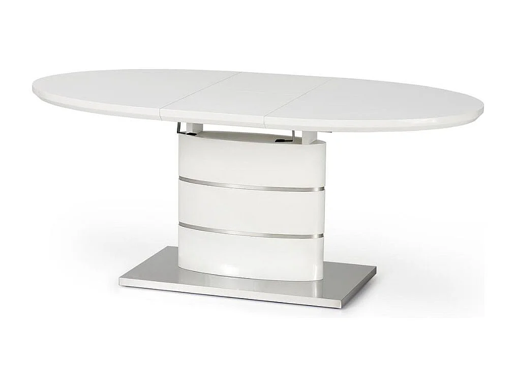 Table salle a manger ovale blanche laquée avec rallonge Ipson