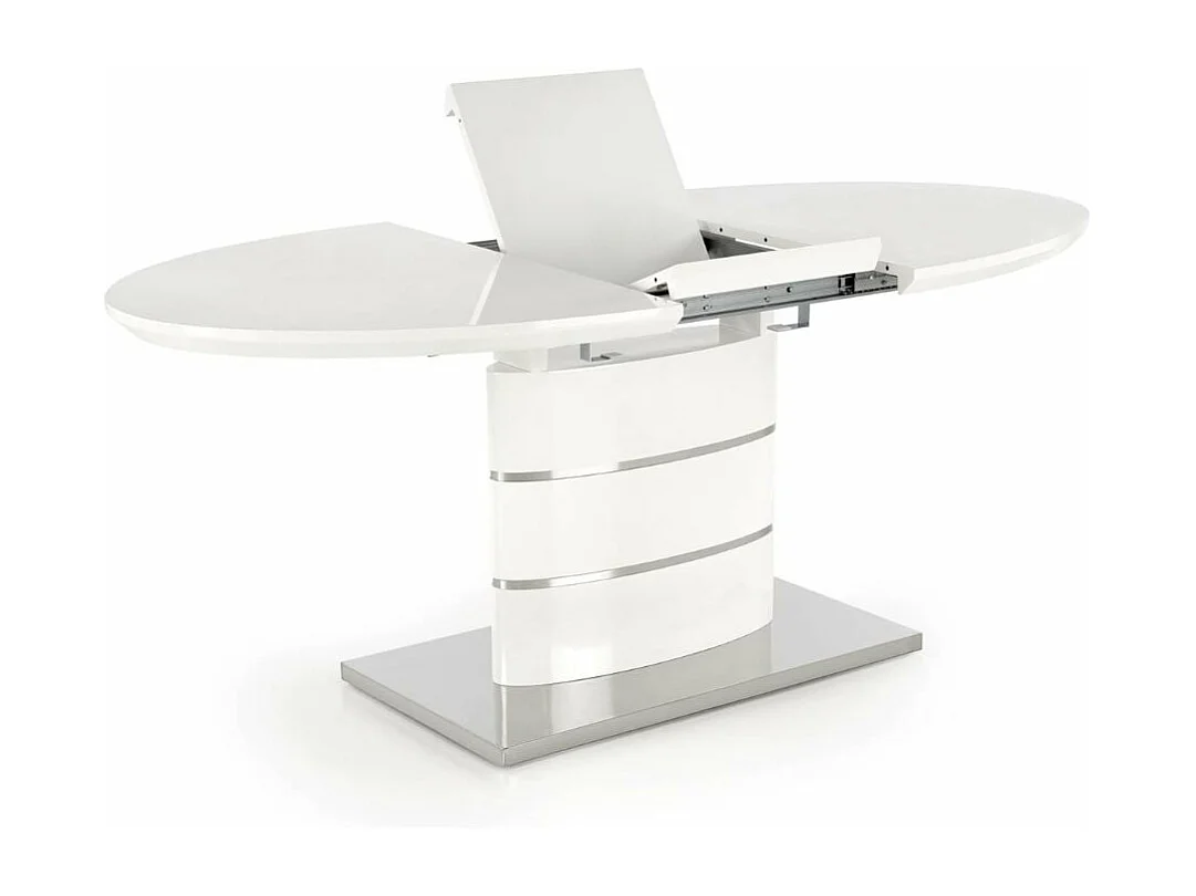 Mesa de comedor ovalada blanca Ipson con hoja extensible