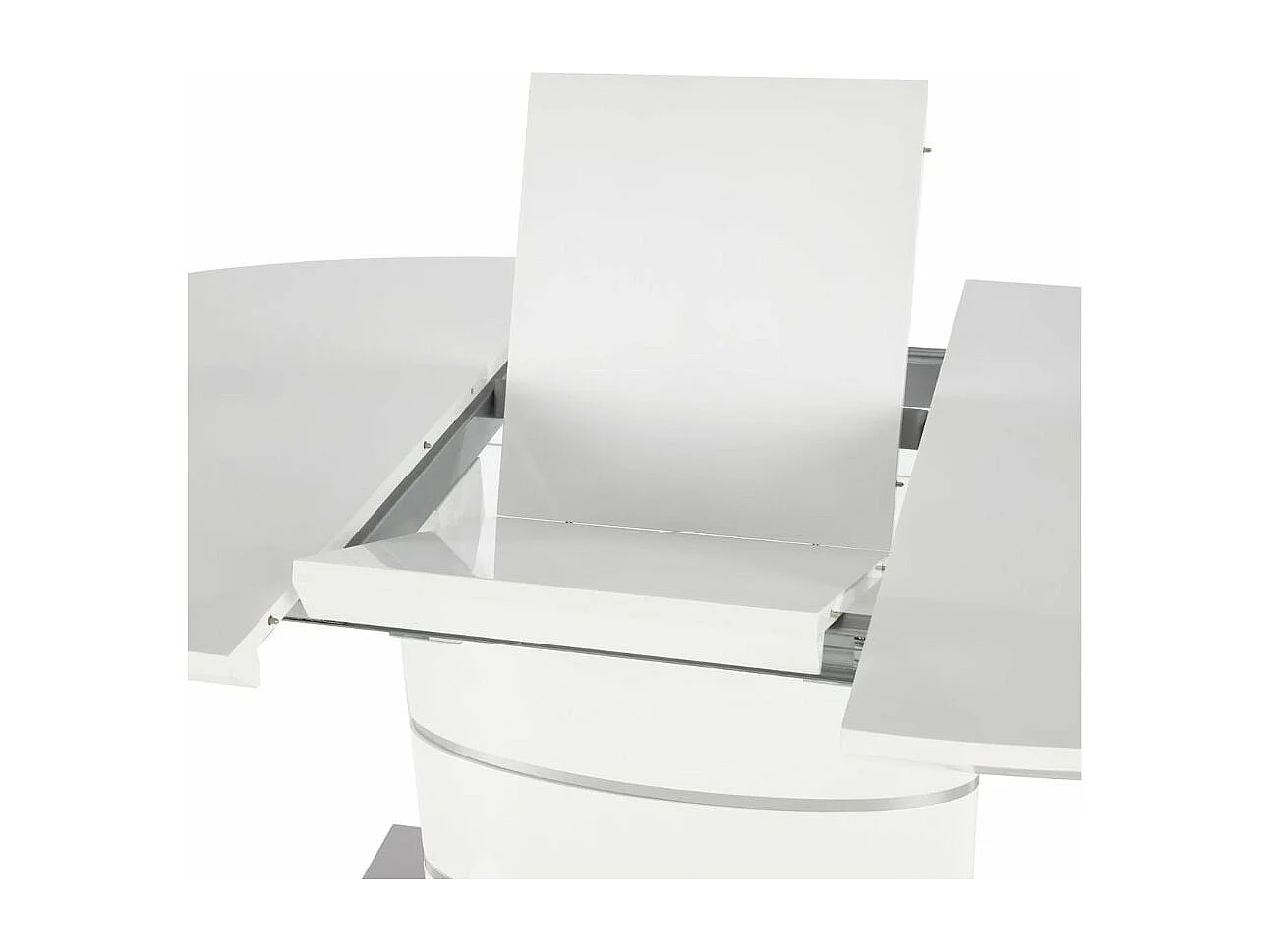 Mesa de comedor ovalada blanca Ipson con hoja extensible