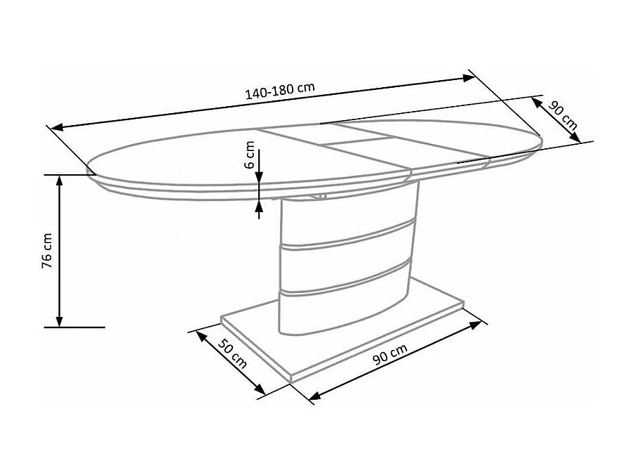 Mesa de comedor ovalada blanca Ipson con hoja extensible