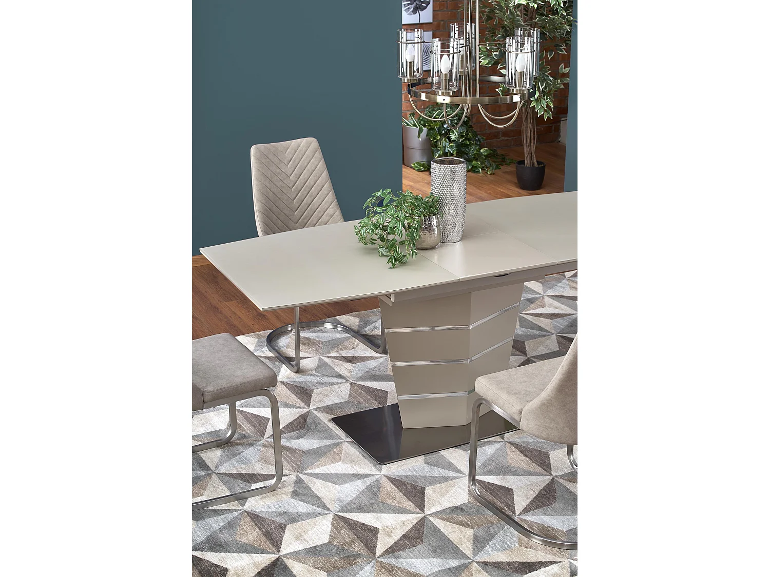 Table rectangulaire extensible champagne mat et acier Riviera