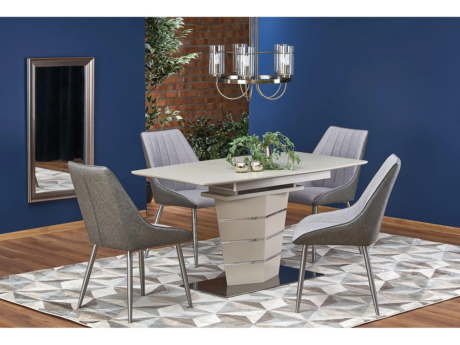 Table rectangulaire extensible champagne mat et acier Riviera