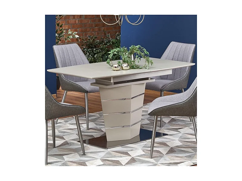 Table rectangulaire extensible champagne mat et acier Riviera