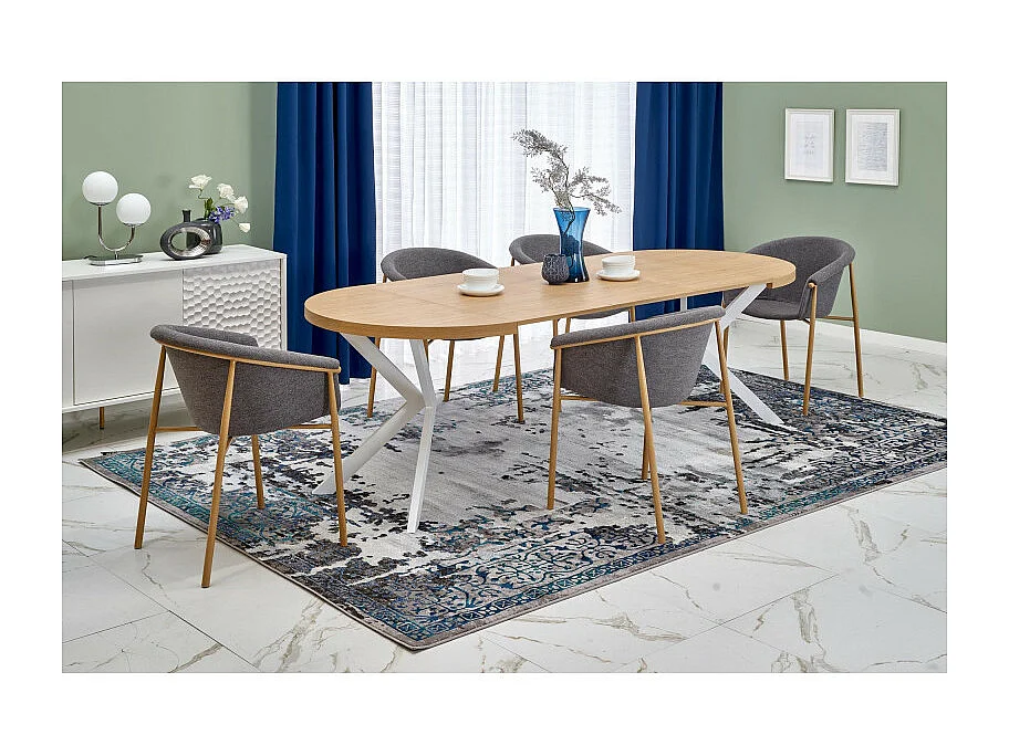 Mesa de comedor redonda extensible NORMA blanca y roble 100-250cm