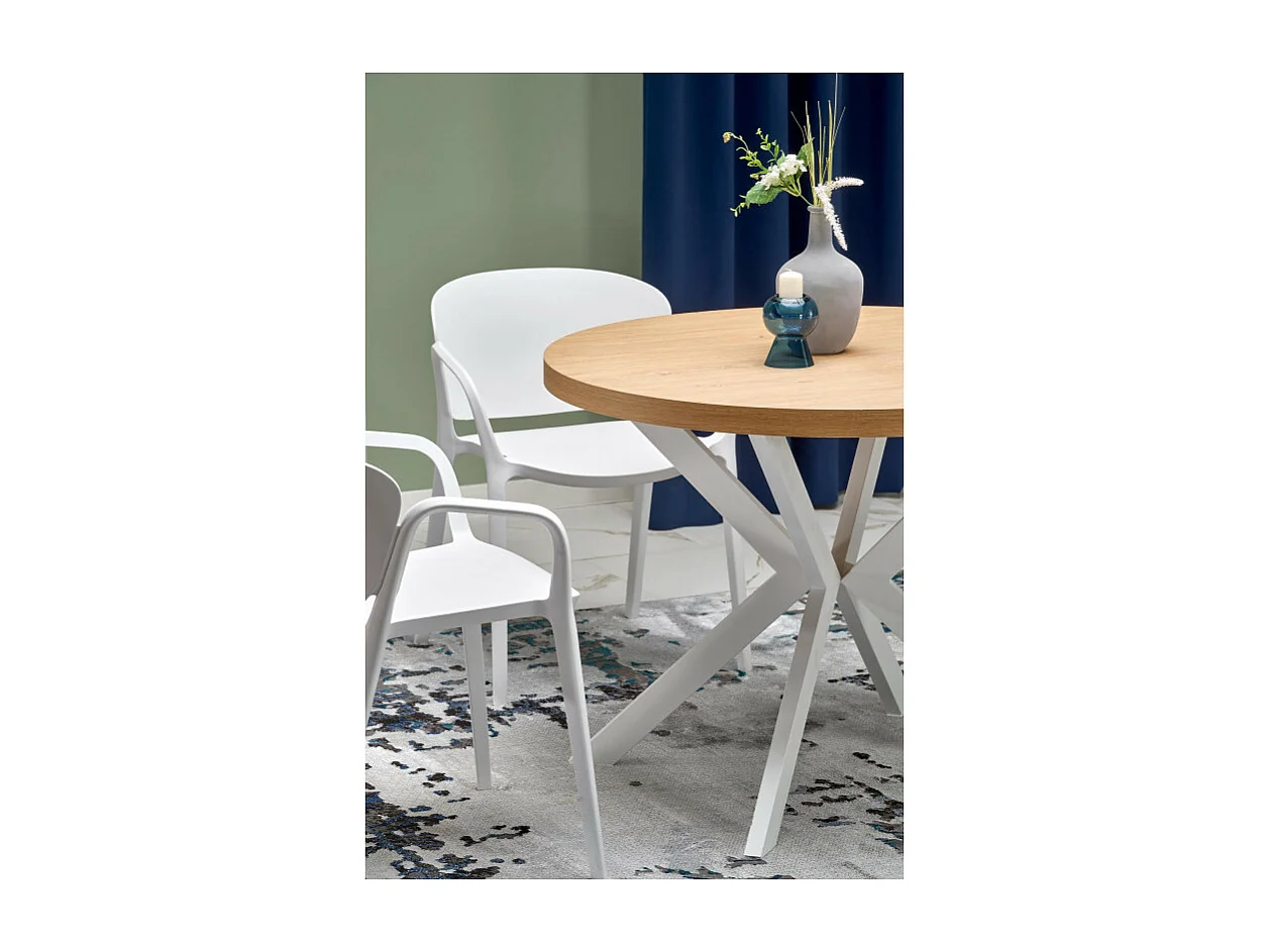 Mesa de comedor redonda extensible NORMA blanca y roble 100-250cm