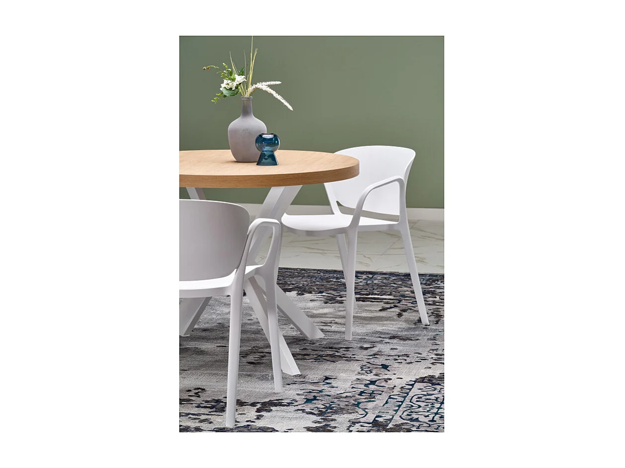 Mesa de comedor redonda extensible NORMA blanca y roble 100-250cm