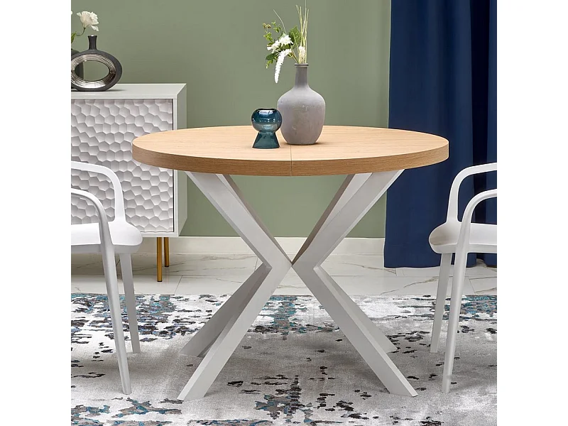 Table à manger ronde blanc & chêne extensible 100-250cm NORMA