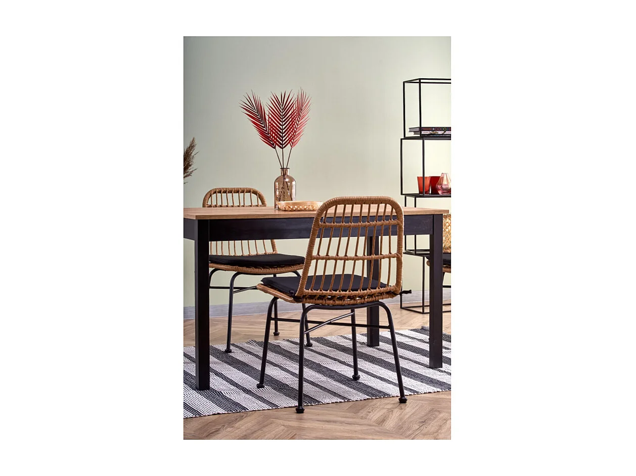 124-168cm mesa de comedor de estilo industrial con tablero chapado en roble y hoja extensible CENTAURE