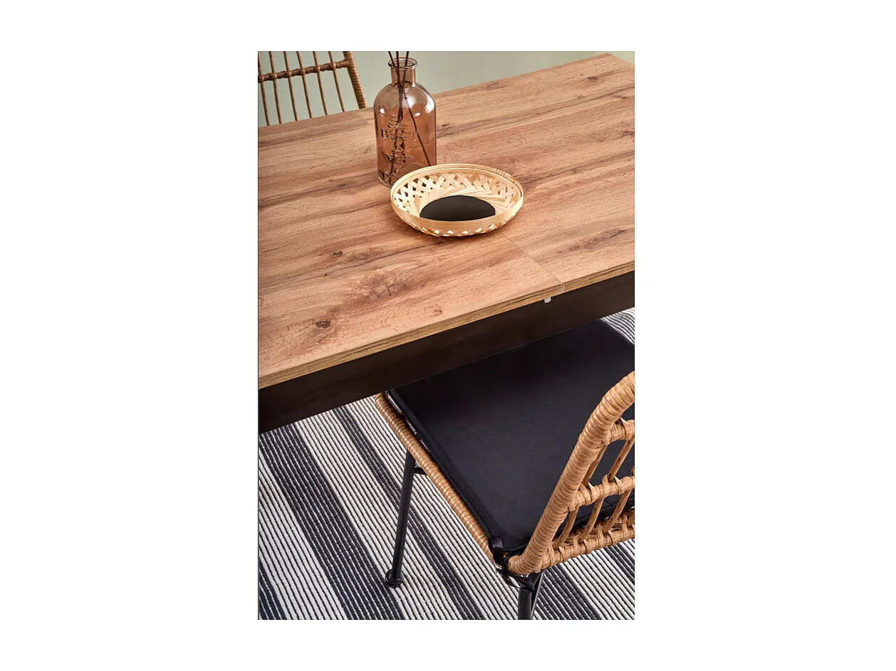 Table à manger 124-168cm style industriel avec plateau plaqué chêne et rallonge CENTAURE