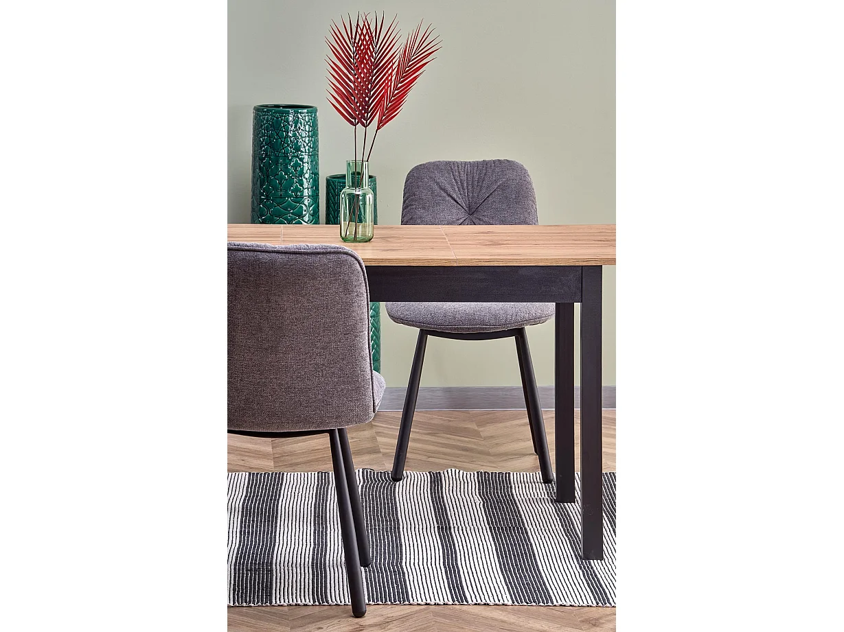 Table à manger 124-168cm style industriel avec plateau plaqué chêne et rallonge CENTAURE