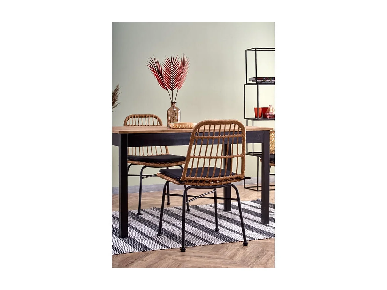 Table à manger 124-168cm style industriel avec plateau plaqué chêne et rallonge CENTAURE