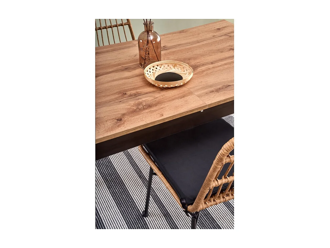 Table à manger 124-168cm style industriel avec plateau plaqué chêne et rallonge CENTAURE
