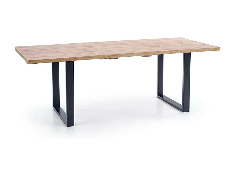 Mesa de comedor extensible de 135-185 cm con tablero de aspecto roble Wotan y patas de metal negro Venice